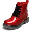 DREAM PAIRS Girls Boys Glitter Ankle Boots Side Zipper Combat Shoes with Lace Up for Toddler/Little Kid/Big Kid(Red/Pu)