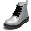 DREAM PAIRS Girls Boys Glitter Ankle Boots Side Zipper Combat Shoes with Lace Up for Toddler/Little Kid/Big Kid(Silver/Pu)