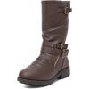 DREAM PAIRS Girls Buckle Zipper Knee High Winter Boots(Brown)