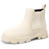 DREAM PAIRS Girls Chelsea Boots Side Zipper Lug Sole Ankle Booties Toddler/Little Kid/Big Kid(Beige)