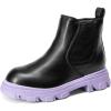 DREAM PAIRS Girls Chelsea Boots Side Zipper Lug Sole Ankle Booties Toddler/Little Kid/Big Kid(Black/Purple)