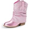 DREAM PAIRS Girls Cowboy Cowgirl Boots 2-in-1 Western Removable Cuff Fold Over Embroidered Fashion Mid Calf Shoes(Pink)