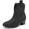 DREAM PAIRS Girls Cowgirl Cowboy Rhinestone Boots Ankle Low Heel Dress Booties(Black)