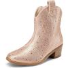 DREAM PAIRS Girls Cowgirl Cowboy Rhinestone Boots Ankle Low Heel Dress Booties(Champagne)