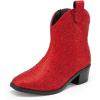 DREAM PAIRS Girls Cowgirl Cowboy Rhinestone Boots Ankle Low Heel Dress Booties(Red)
