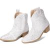 DREAM PAIRS Girls Cowgirl Cowboy Rhinestone Boots Ankle Low Heel Dress Booties(White)