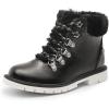 DREAM PAIRS Girls Kids Side Zipper Lace up Faux Fur Ankle Boots(Black/Pu)