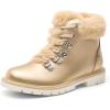 DREAM PAIRS Girls Kids Side Zipper Lace up Faux Fur Ankle Boots(Gold/Pu)