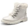 DREAM PAIRS Girls Kids Side Zipper Lace up Faux Fur Ankle Boots(White/Pu)