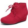 DREAM PAIRS Girls Low Wedge Heel Booties Side Zipper Ankle Boots Toddler/Little Kid/Big Kid(Red)