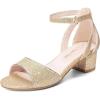 DREAM PAIRS Girls Sandals Chunky Pump Ankle Strap High Heels Dress Open Toe Flower Wedding Party for Little Big Kid(Gold)