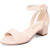DREAM PAIRS Girls Sandals Chunky Pump Ankle Strap High Heels Dress Open Toe Flower Wedding Party for Little Big Kid(Nude)