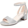 DREAM PAIRS Girls Sandals Chunky Pump Ankle Strap High Heels Dress Open Toe Flower Wedding Party for Little Big Kid(Silver-glitter)