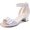 DREAM PAIRS Girls Sandals Chunky Pump Ankle Strap High Heels Dress Open Toe Flower Wedding Party for Little Big Kid(Silver-metallic)