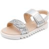 DREAM PAIRS Girls Sandals Glitter Two Strapped Casual Open Toe Sandals Little Kid/Big Kid(Silver)