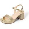 DREAM PAIRS Girls Sandals Open Toe Low Block Chunky Heels Sandals Party Dress Pumps Shoes for Little Big Kid(Gold-glitter)