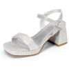 DREAM PAIRS Girls Sandals Open Toe Low Block Chunky Heels Sandals Party Dress Pumps Shoes for Little Big Kid(Silver-glitter)