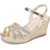 DREAM PAIRS Girls Wedge Sandals Flatform Open Toe Summer Platform Sandals Flower Wedding Party for Little Kid/Big Kid(Gold)