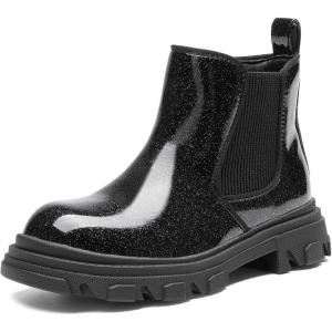 DREAM PAIRS Girls Chelsea Boots Side Zipper Lug Sole Ankle Booties Toddler/Little Kid/Big Kid(All Black)