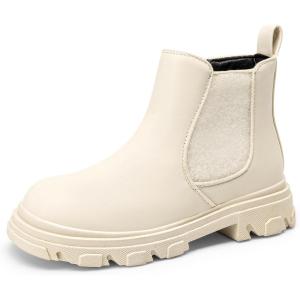 DREAM PAIRS Girls Chelsea Boots Side Zipper Lug Sole Ankle Booties Toddler/Little Kid/Big Kid(Beige)