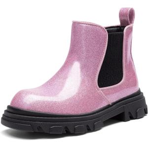 DREAM PAIRS Girls Chelsea Boots Side Zipper Lug Sole Ankle Booties Toddler/Little Kid/Big Kid(Pink)
