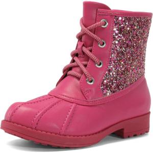 DREAM PAIRS Girls Glitter Ankle Boots Warm and Soft Velvet Lining with Side Zipper for Toddler/Little Kid/Big Kid(Fuchsia)