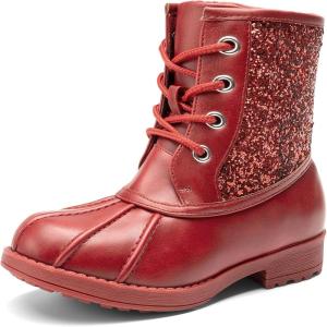 DREAM PAIRS Girls Glitter Ankle Boots Warm and Soft Velvet Lining with Side Zipper for Toddler/Little Kid/Big Kid(Red)