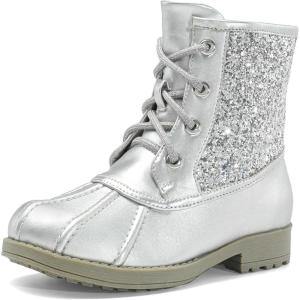 DREAM PAIRS Girls Glitter Ankle Boots Warm and Soft Velvet Lining with Side Zipper for Toddler/Little Kid/Big Kid(Sliver)
