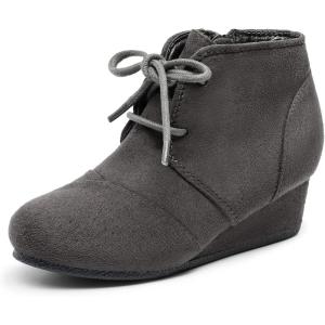 DREAM PAIRS Girls Low Wedge Heel Booties Side Zipper Ankle Boots Toddler/Little Kid/Big Kid(Grey)