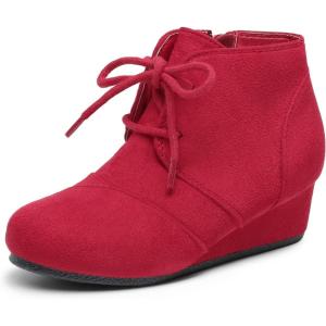 DREAM PAIRS Girls Low Wedge Heel Booties Side Zipper Ankle Boots Toddler/Little Kid/Big Kid(Red)