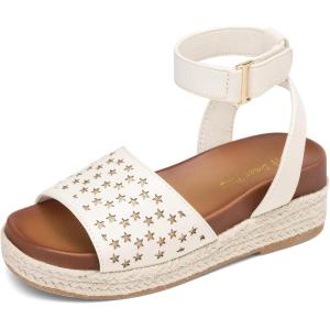 DREAM PAIRS Girls Platform Wedge Open Toe Espadrille Sandals with Buckle Ankle Strap for Little Kid/Big Kid(Ivory)