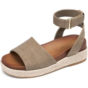 DREAM PAIRS Girls Platform Wedge Open Toe Espadrille Sandals with Buckle Ankle Strap for Little Kid/Big Kid(Taupe)