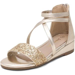 DREAM PAIRS Girls Sandals Ankle Strap Dress Low Wedge Sandals with Zipper Summer Shoes Toddler/Little Kid
