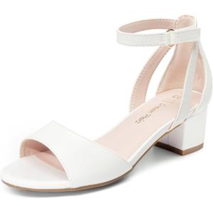 DREAM PAIRS Girls Sandals Chunky Pump Ankle Strap High Heels Dress Open Toe Flower Wedding Party for Little Big Kid(White)