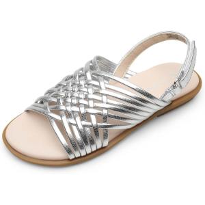 DREAM PAIRS Girls Sandals Gladiator Braided Flat Open Toe Summer Sandals(Silver)