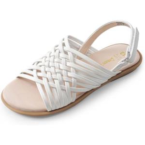 DREAM PAIRS Girls Sandals Gladiator Braided Flat Open Toe Summer Sandals(White)