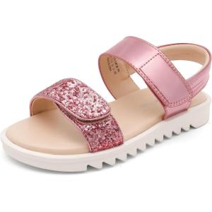 DREAM PAIRS Girls Sandals Glitter Two Strapped Casual Open Toe Sandals Little Kid/Big Kid(Hot Pink)