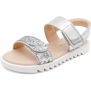 DREAM PAIRS Girls Sandals Glitter Two Strapped Casual Open Toe Sandals Little Kid/Big Kid(Silver)