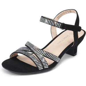 DREAM PAIRS Girls Sandals Low Heel Dress Open Toe Sandals Flower Wedding Party for Little Kid/Big Kid(Black)