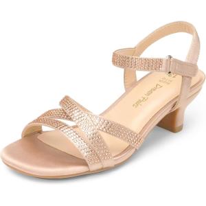 DREAM PAIRS Girls Sandals Low Heel Dress Open Toe Sandals Flower Wedding Party for Little Kid/Big Kid(Champagne-satin)