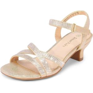 DREAM PAIRS Girls Sandals Low Heel Dress Open Toe Sandals Flower Wedding Party for Little Kid/Big Kid(Gold)