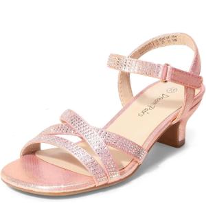 DREAM PAIRS Girls Sandals Low Heel Dress Open Toe Sandals Flower Wedding Party for Little Kid/Big Kid(Rose Gold)