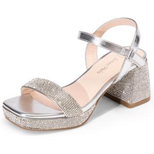 DREAM PAIRS Girls Sandals Open Toe Low Block Chunky Heels Sandals Party Dress Pumps Shoes for Little Big Kid(Silver-metallic)