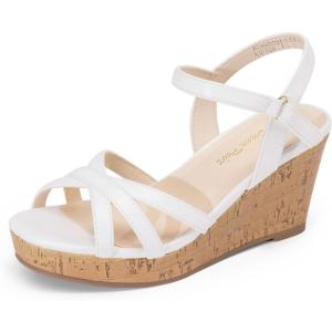 DREAM PAIRS Girls Wedge Sandals Flatform Open Toe Summer Platform Sandals Flower Wedding Party for Little Kid/Big Kid(White)