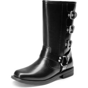 DREAM PAIRS Toddler Girls Mid Calf Boots Side Zipper Riding Shoes(Black)