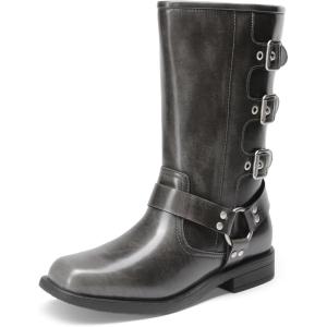 DREAM PAIRS Toddler Girls Mid Calf Boots Side Zipper Riding Shoes(Dark Grey)