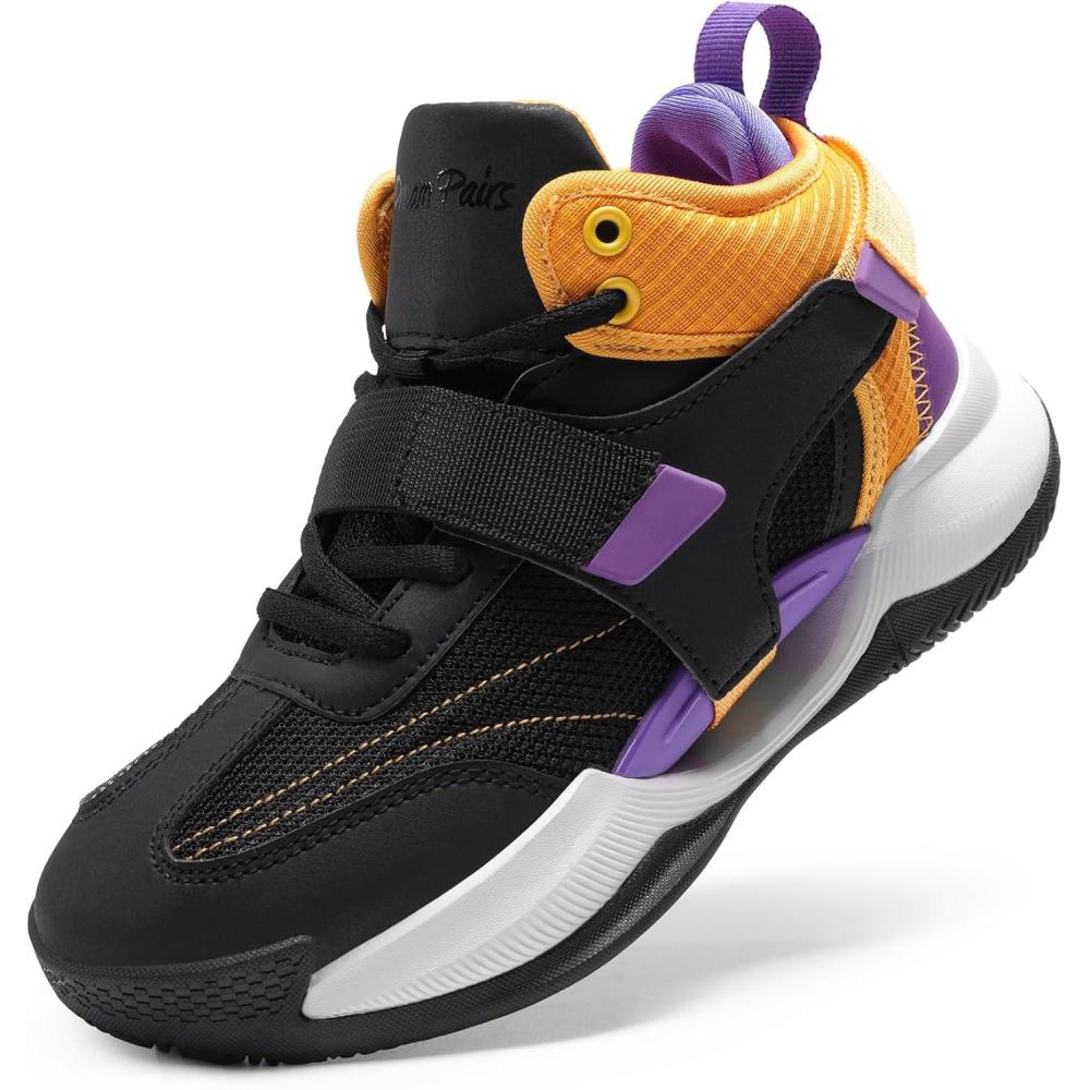 imageDREAM PAIRS Boys Girls Basketball Shoes Little Kid Big Kid NonSlip Sport Athletic Sneakers Boys Comfortable Durable School Training ShoesBlackGoldPurple