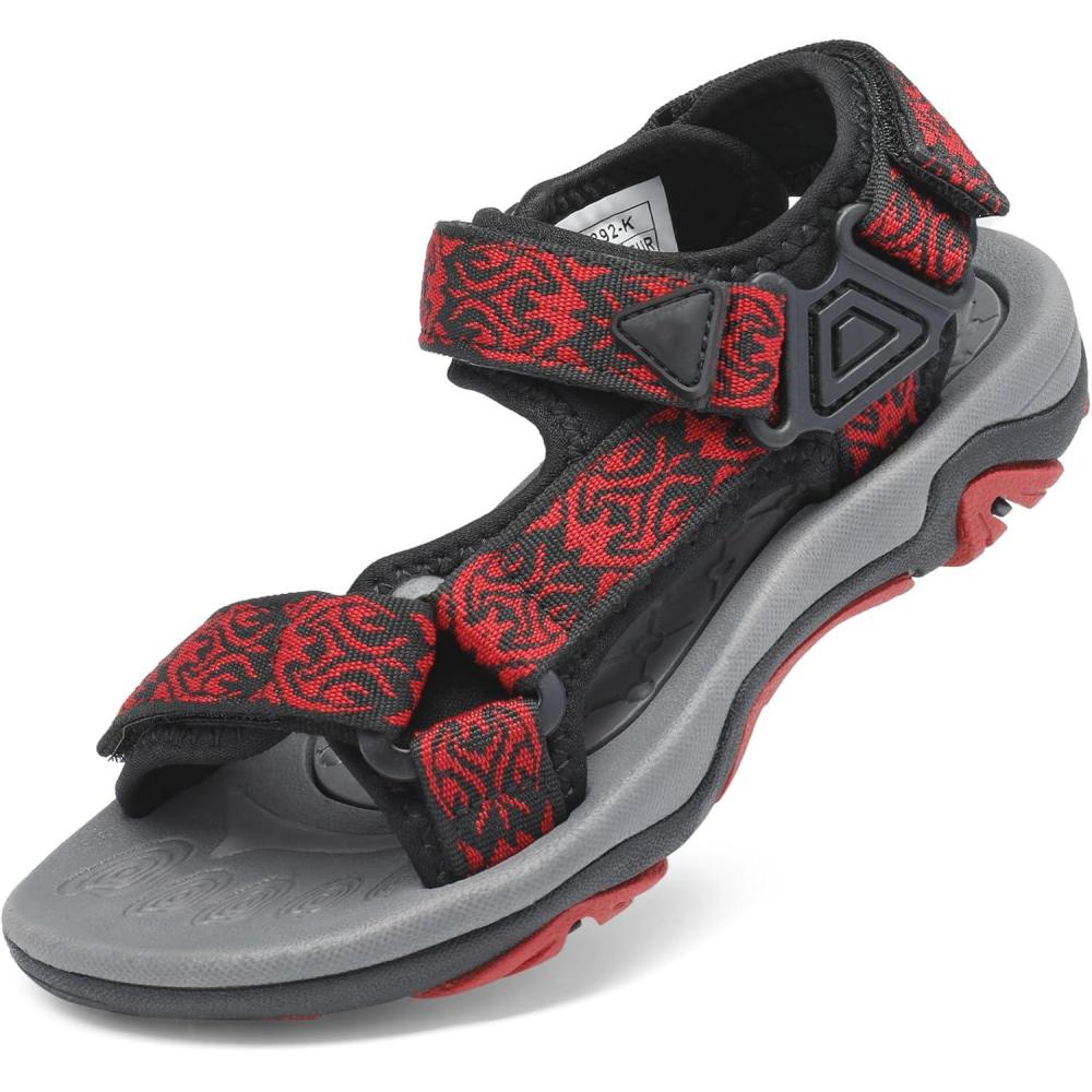 imageDREAM PAIRS Boys Girls Sandals Kids Adventurous LightWeight Adjustable Straps Summer Sandals ToddlerLittle KidBig KidBlackRed