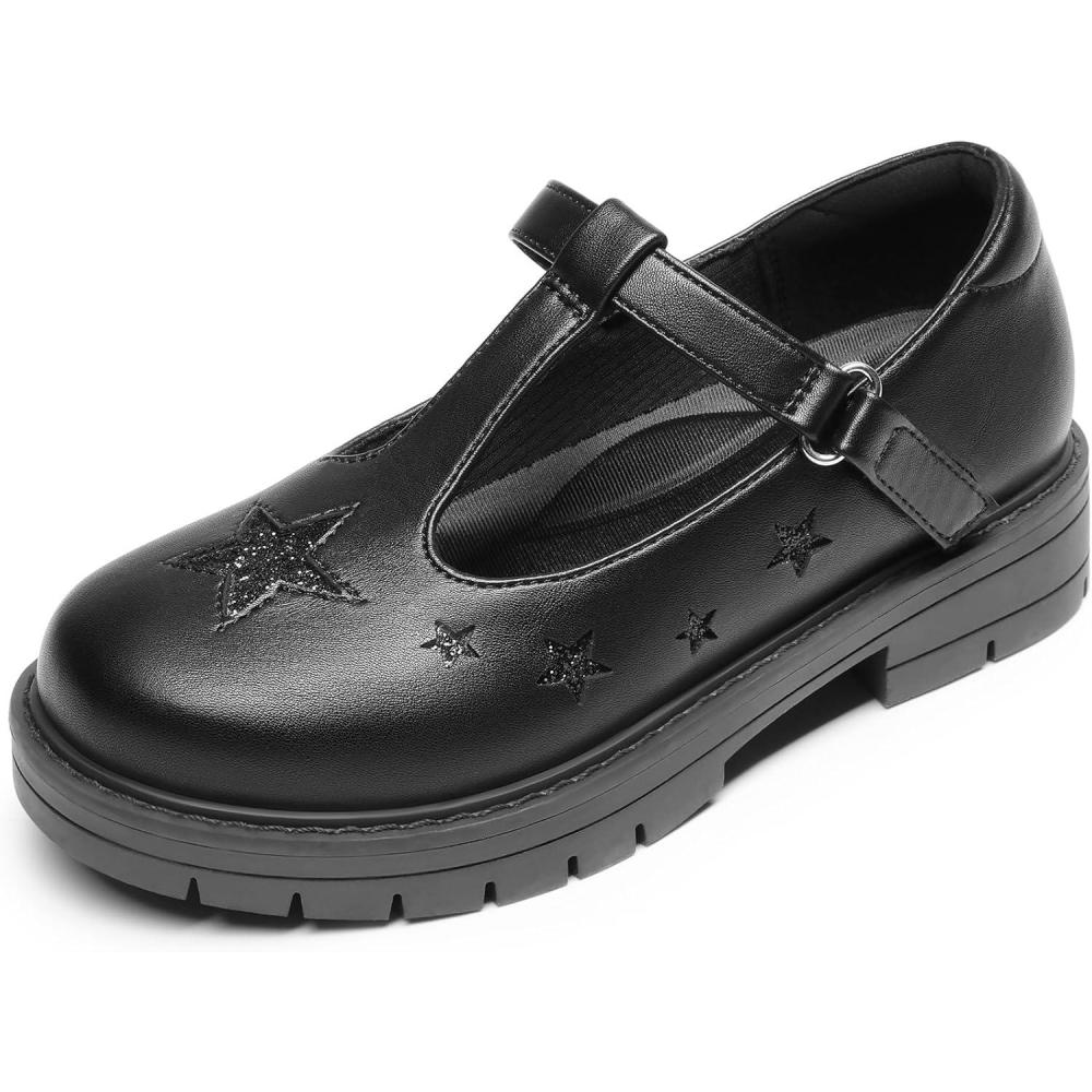imageDREAM PAIRS Girls Mary Jane Dress Shoes Chunky Platform School Uniform Shoes TStrap Oxfords Loafers Star FlatsBlack Stars