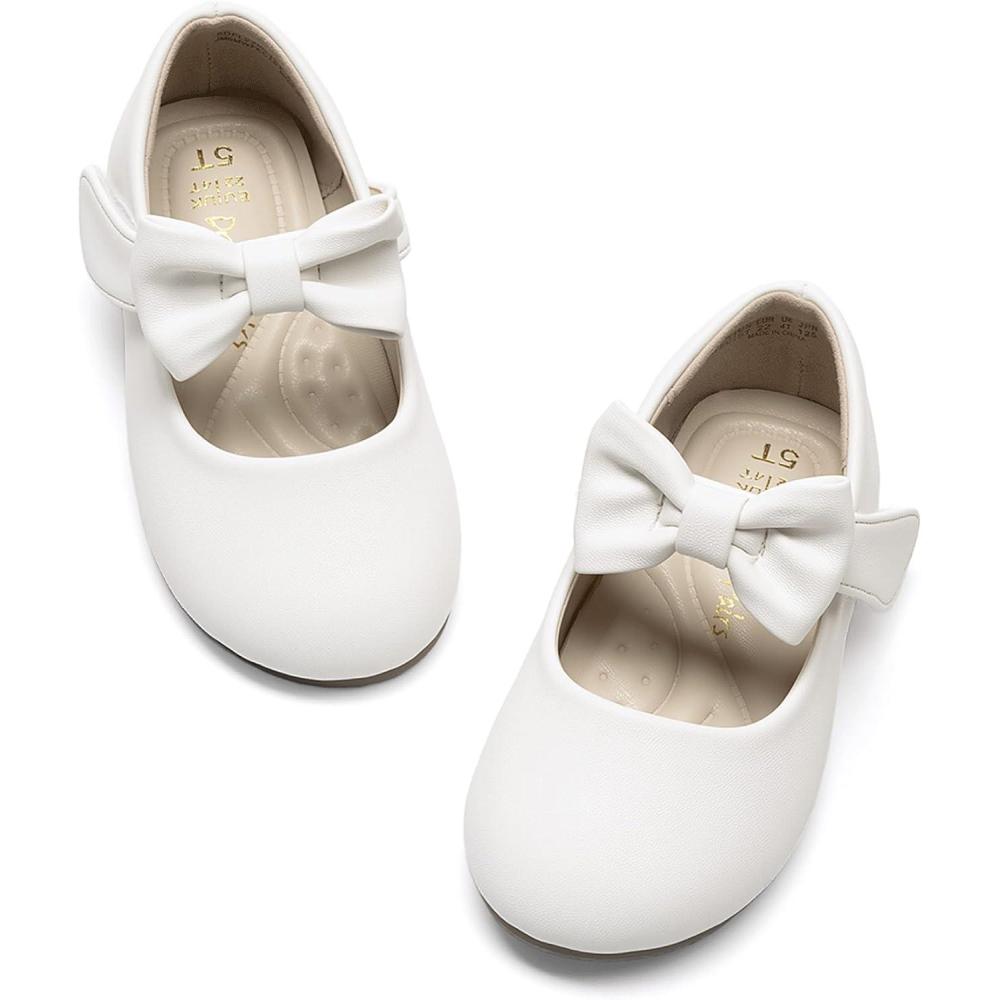 imageDREAM PAIRS Toddler Flower Girl Dress Shoes Little Girls Mary Janes Ballet Flats Ballerina Shoes Wedding PartyAll White